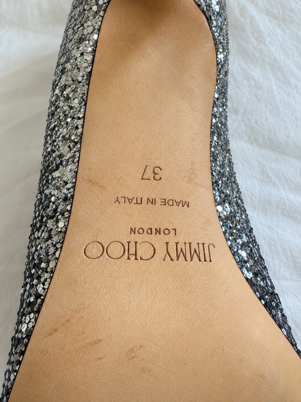 Jimmy Choo Silver Glitter Pointed Toe Pumps Heels Size 37 - Picture 6 of 6